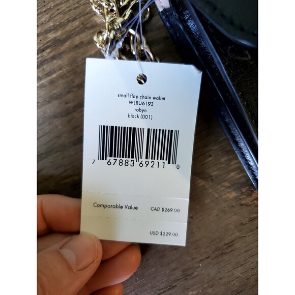 Kate Spade Grain Leather Robyn Small Flap Chain Wallet Crossbody Strap Black NWT - Picture 9 of 11